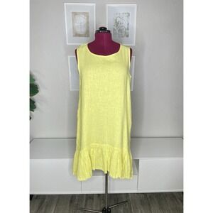 Bryn Walker Angelita Dress Women's L Yellow Linen Ruffle Sleeveless Lagenlook